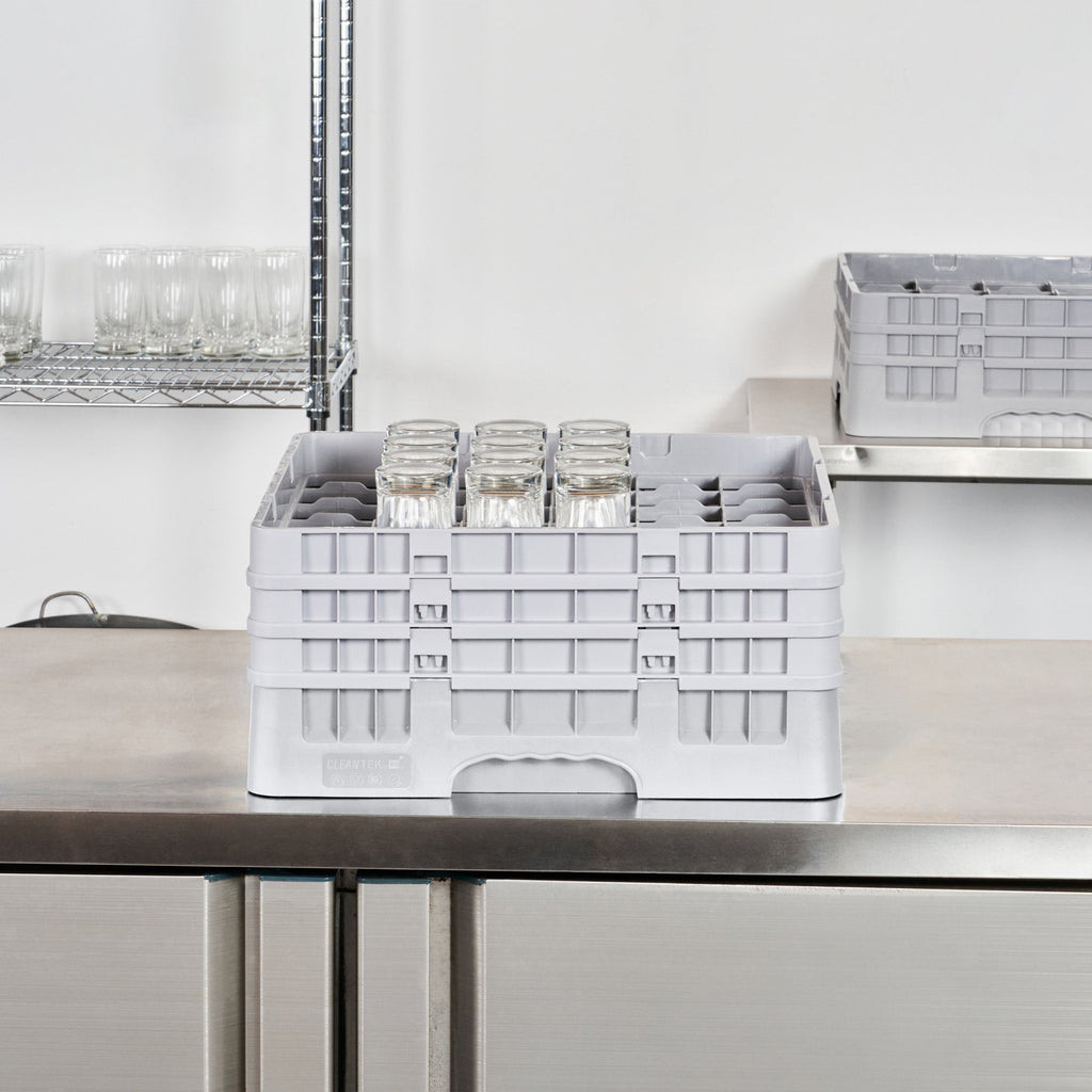 Clean Tek Professional Gray Glass Rack - 36 Compartments, 1 Full Drop and 2 Half Drop Extenders - 19 3/4" x 19 3/4" x 8 3/4" - 1 count box