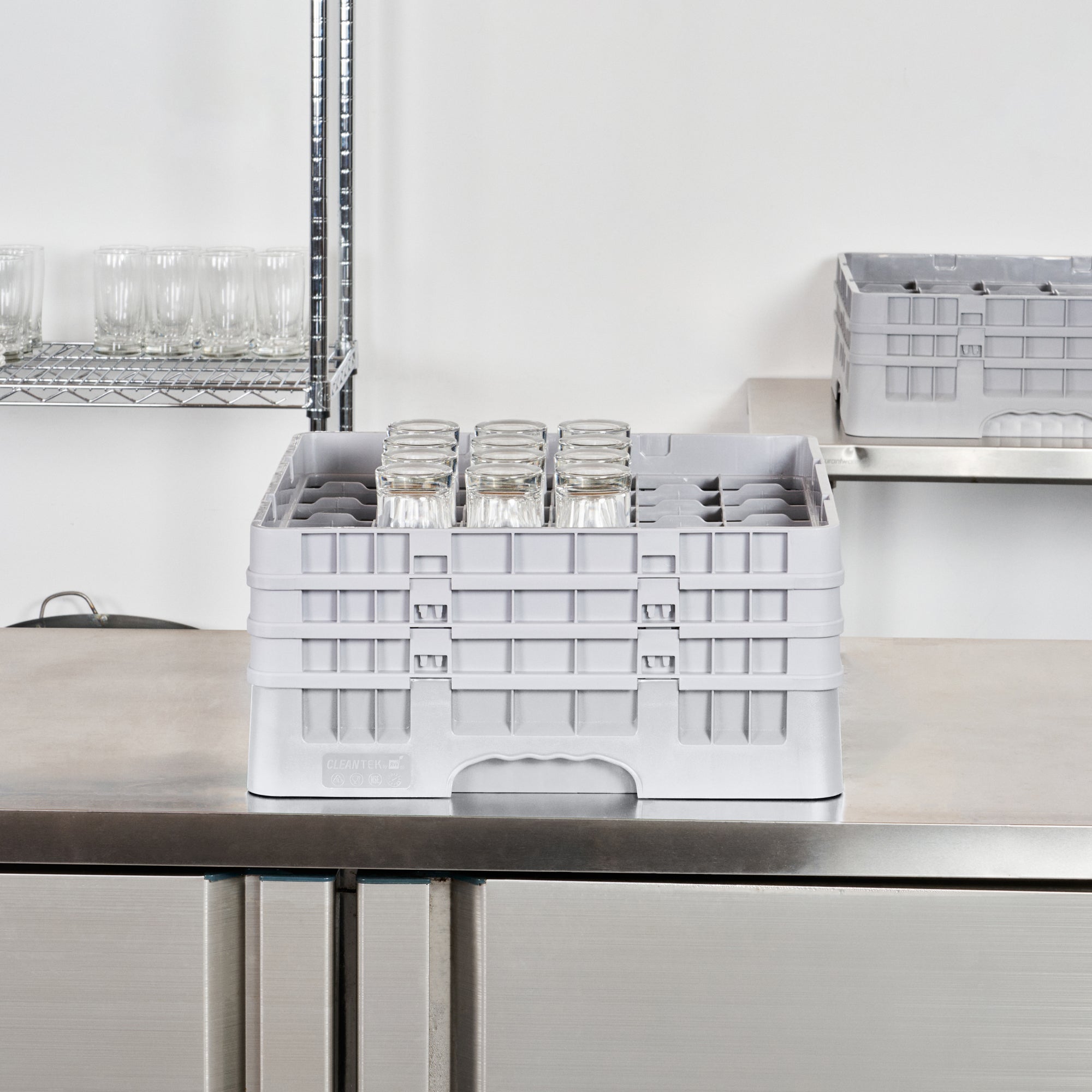 Clean Tek Professional Gray Glass Rack - 36 Compartments, 1 Full Drop and 2 Half Drop Extenders - 19 3/4" x 19 3/4" x 8 3/4" - 1 count box