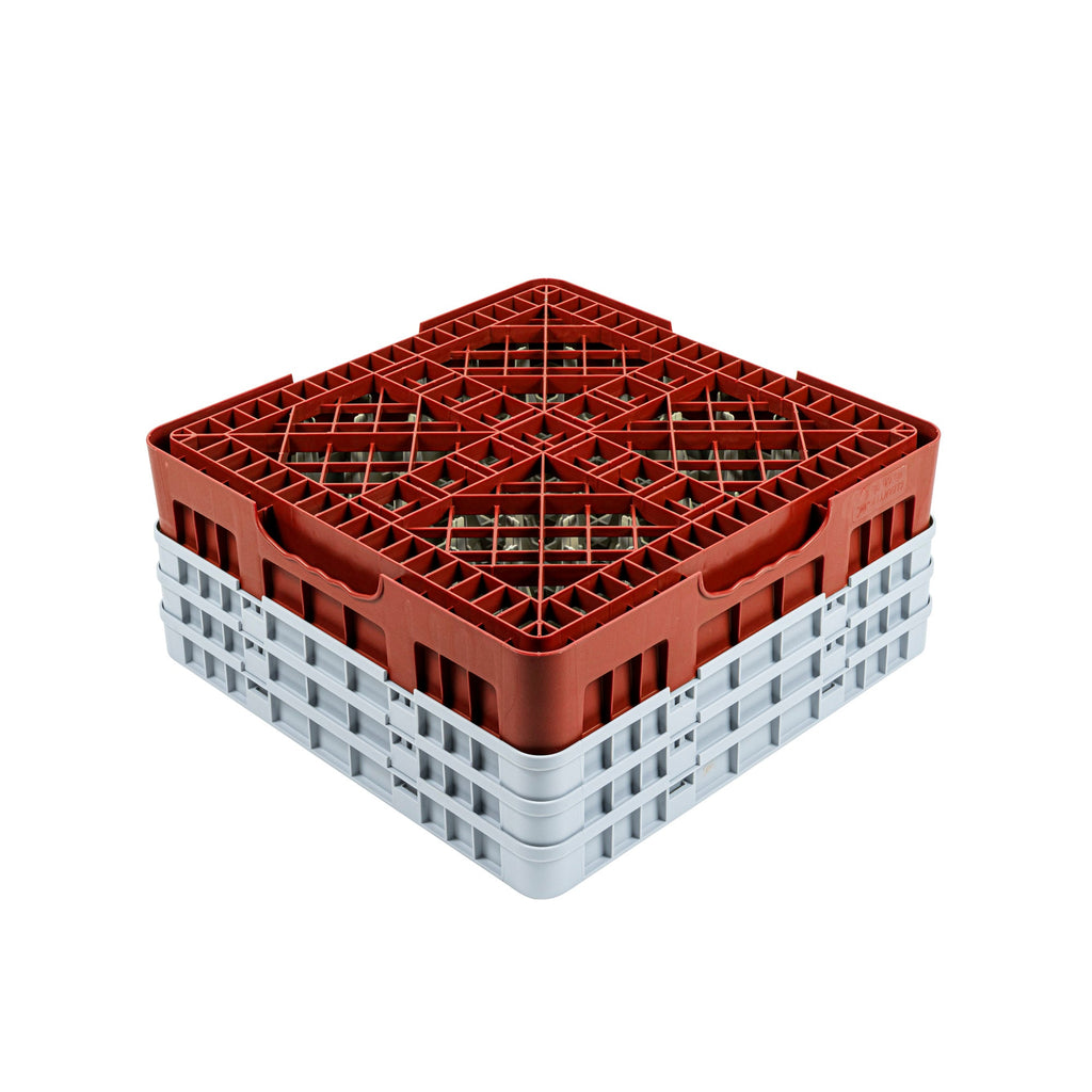Clean Tek Professional Red Glass Rack - 36 Compartments, 1 Full Drop and 2 Half Drop Extenders - 19 3/4" x 19 3/4" x 8 3/4" - 1 count box
