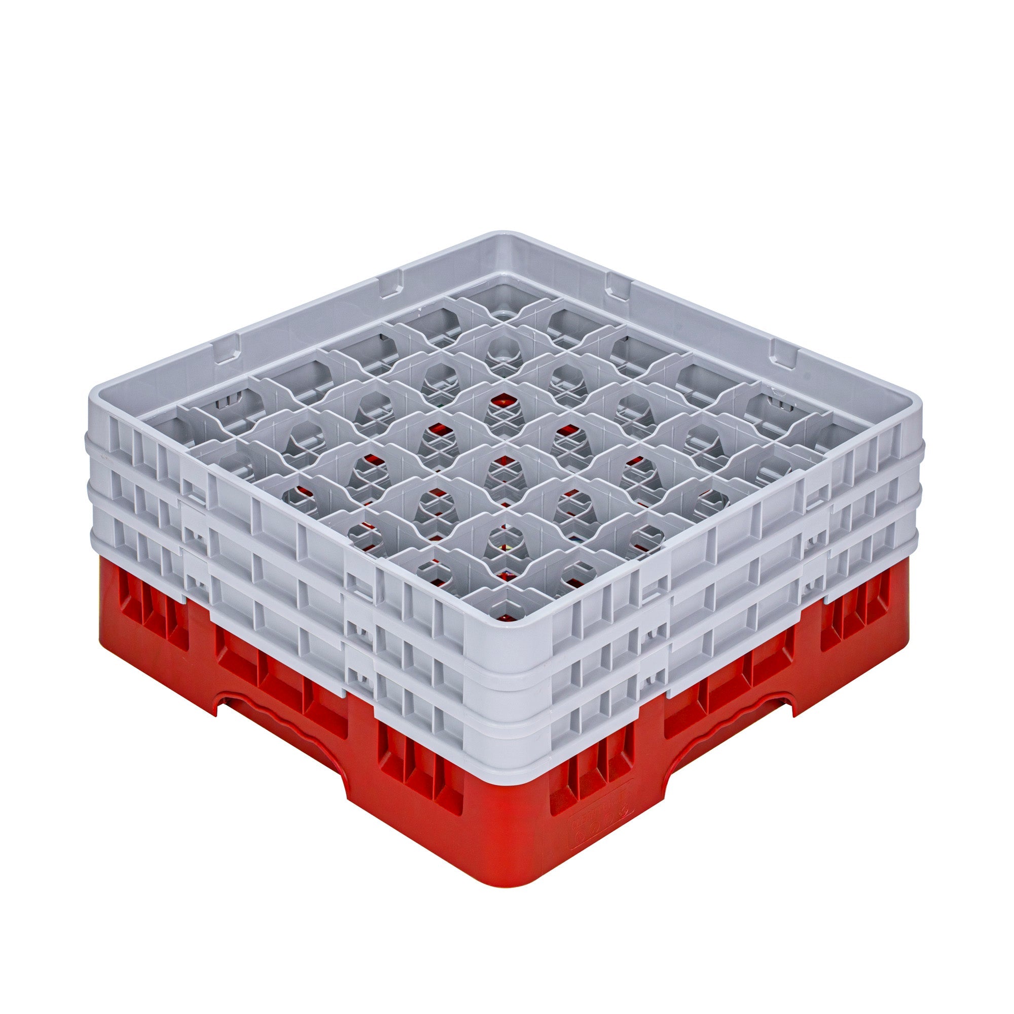 Clean Tek Professional Red Glass Rack - 36 Compartments, 1 Full Drop and 2 Half Drop Extenders - 19 3/4" x 19 3/4" x 8 3/4" - 1 count box