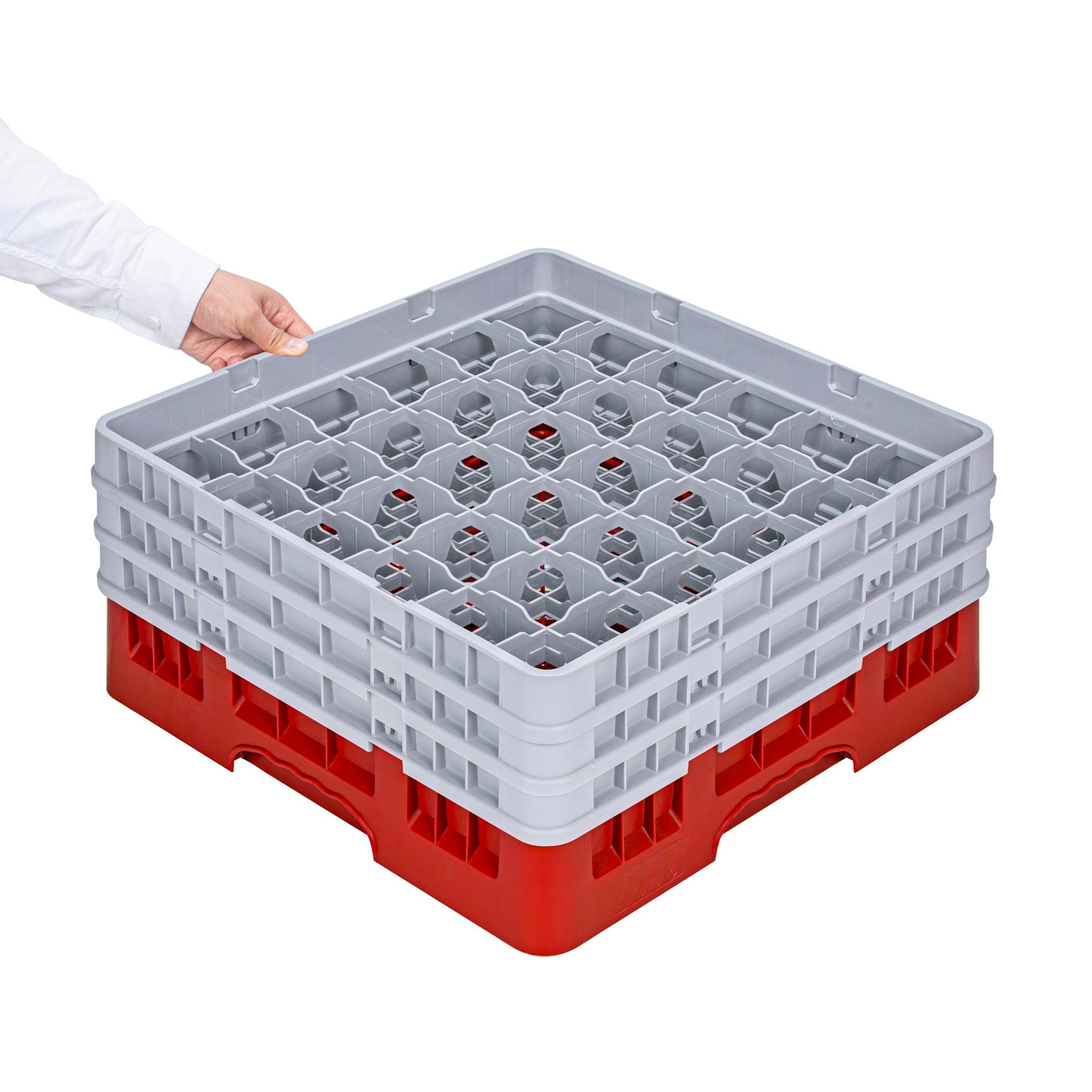 Clean Tek Professional Red Glass Rack - 36 Compartments, 1 Full Drop and 2 Half Drop Extenders - 19 3/4" x 19 3/4" x 8 3/4" - 1 count box