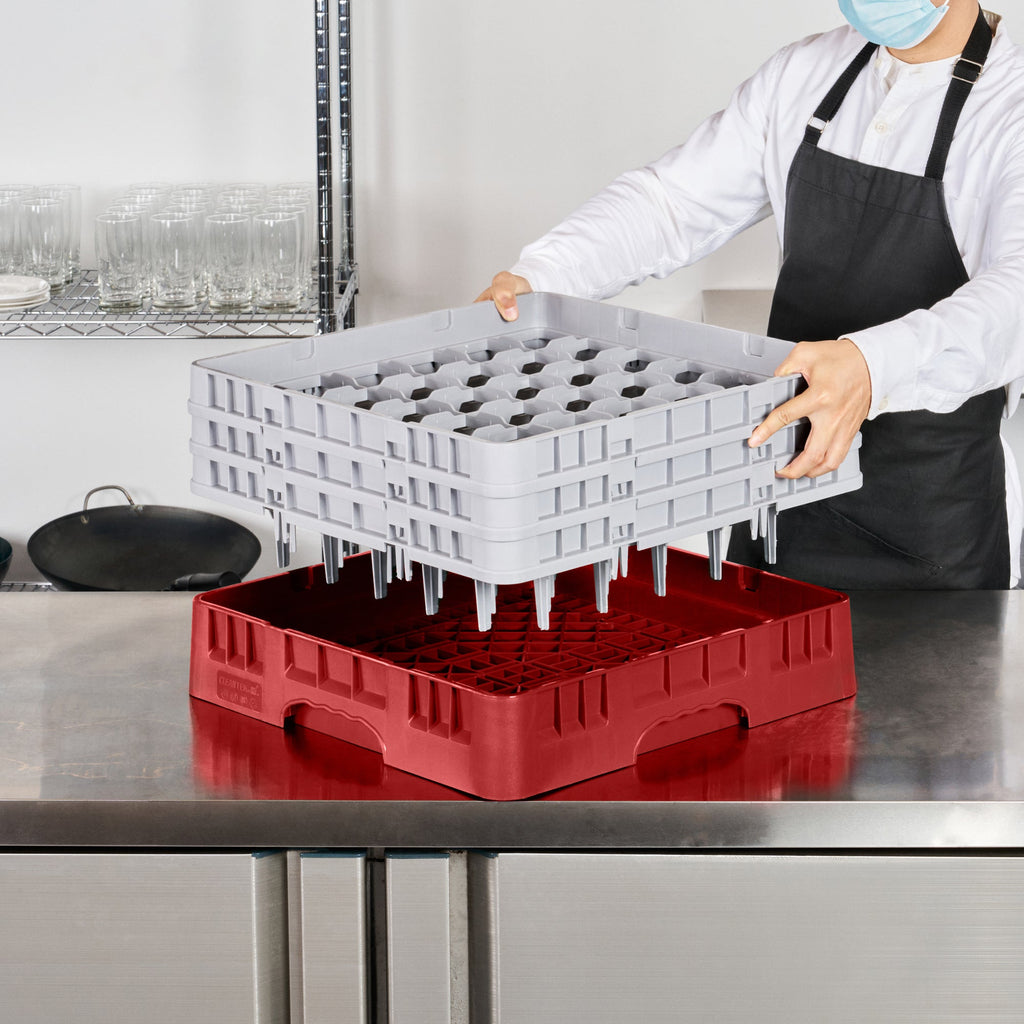 Clean Tek Professional Red Glass Rack - 36 Compartments, 1 Full Drop and 2 Half Drop Extenders - 19 3/4" x 19 3/4" x 8 3/4" - 1 count box