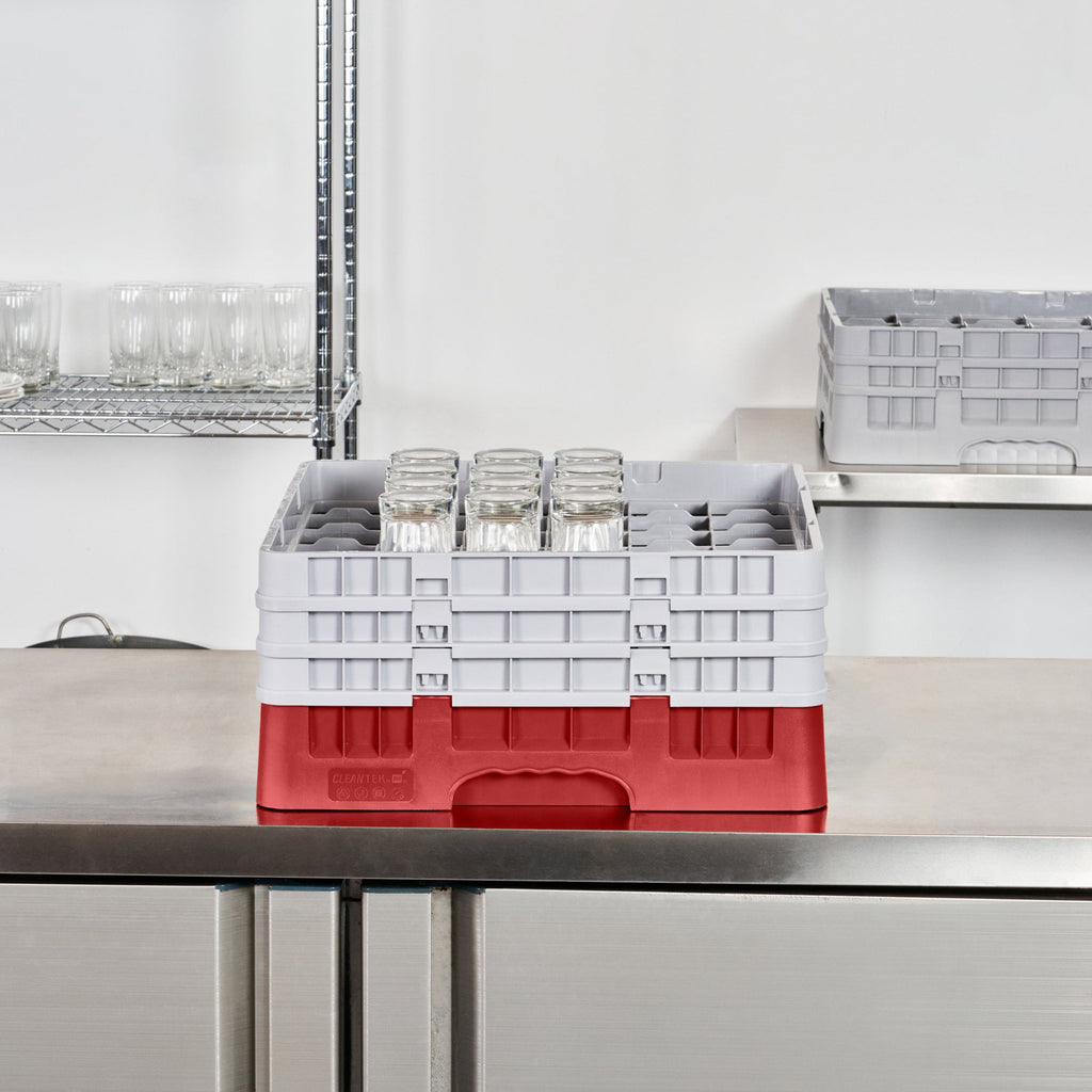 Clean Tek Professional Red Glass Rack - 36 Compartments, 1 Full Drop and 2 Half Drop Extenders - 19 3/4" x 19 3/4" x 8 3/4" - 1 count box