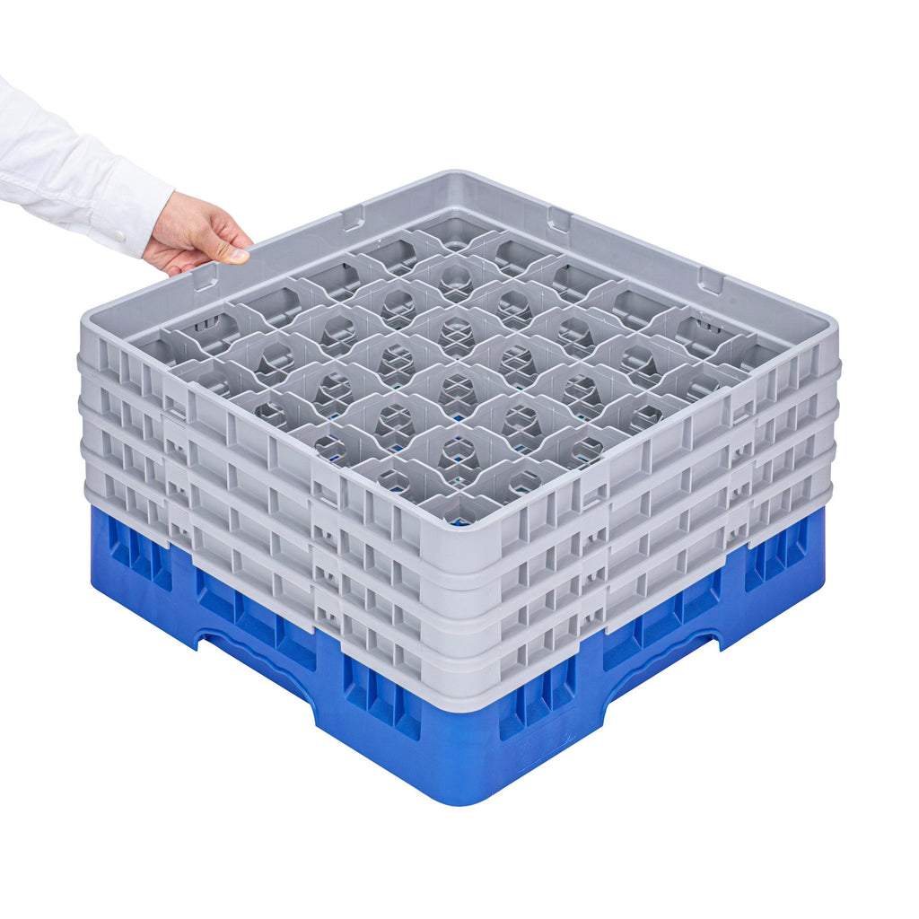 Clean Tek Professional Blue Glass Rack - 36 Compartments, 1 Full Drop and 3 Half Drop Extenders - 19 3/4" x 19 3/4" x 10 1/2" - 1 count box