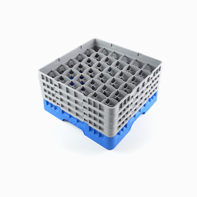Clean Tek Professional Blue Glass Rack - 36 Compartments, 1 Full Drop and 3 Half Drop Extenders - 19 3/4" x 19 3/4" x 10 1/2" - 1 count box