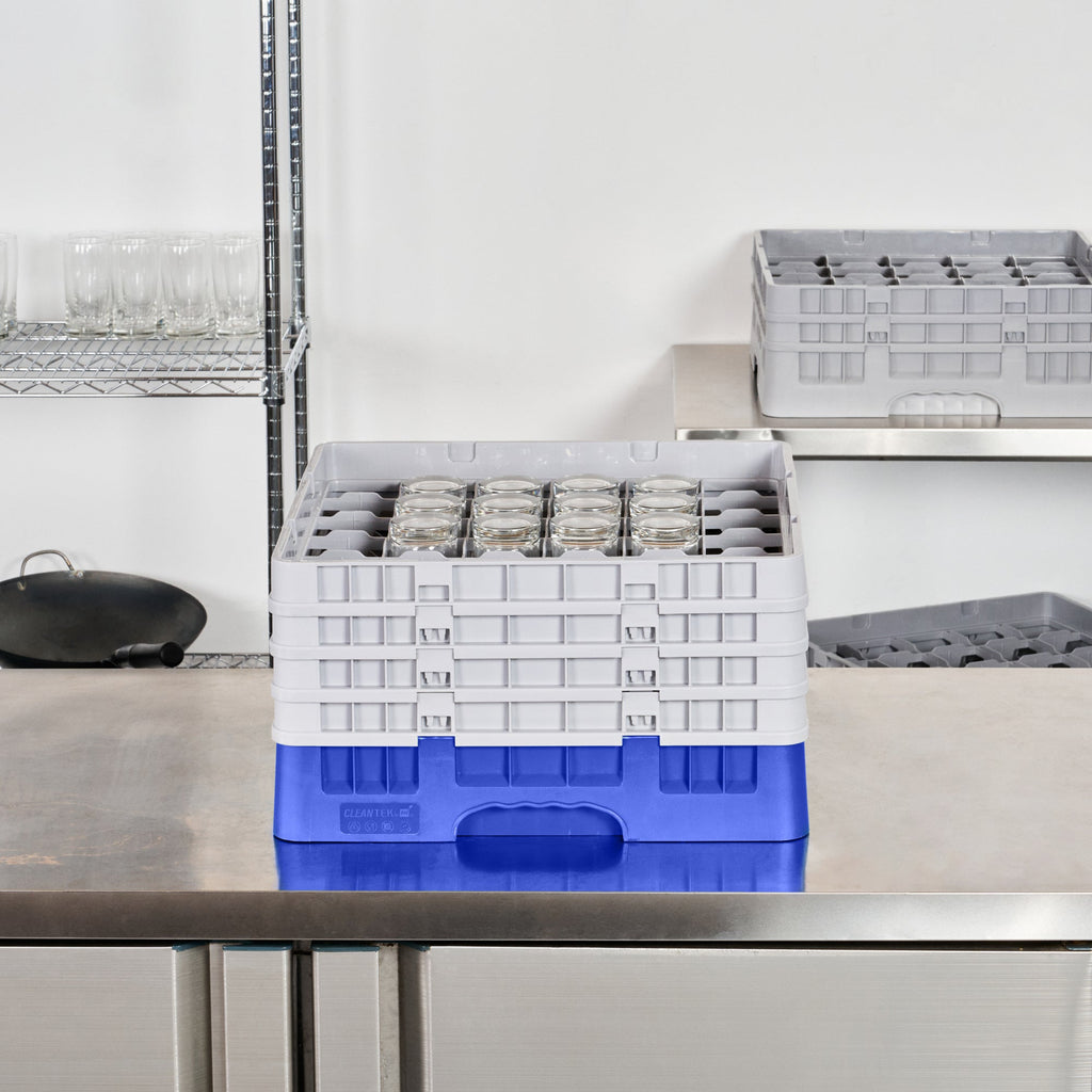 Clean Tek Professional Blue Glass Rack - 36 Compartments, 1 Full Drop and 3 Half Drop Extenders - 19 3/4" x 19 3/4" x 10 1/2" - 1 count box