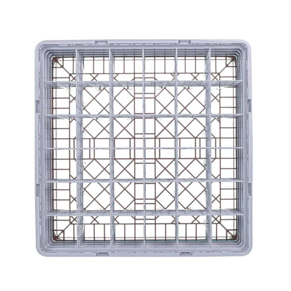 Clean Tek Professional Brown Glass Rack - 36 Compartments, 1 Full Drop and 3 Half Drop Extenders - 19 3/4" x 19 3/4" x 10 1/2" - 1 count box