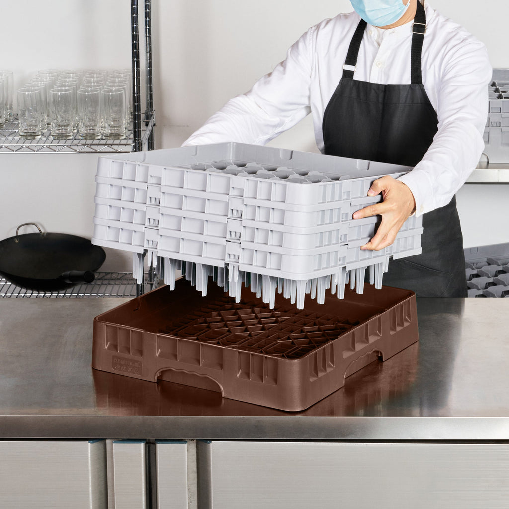 Clean Tek Professional Brown Glass Rack - 36 Compartments, 1 Full Drop and 3 Half Drop Extenders - 19 3/4" x 19 3/4" x 10 1/2" - 1 count box