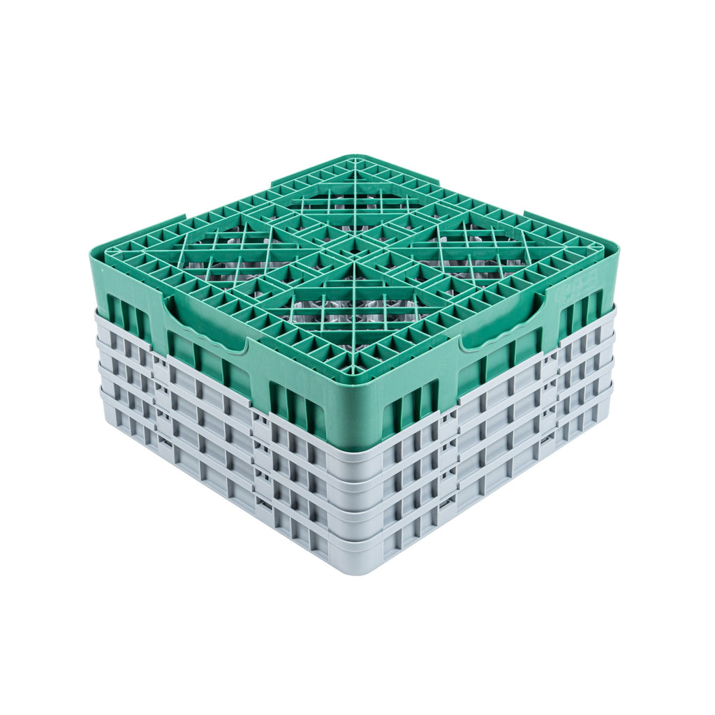 Clean Tek Professional Green Glass Rack - 36 Compartments, 1 Full Drop and 3 Half Drop Extenders - 19 3/4" x 19 3/4" x 10 1/2" - 1 count box