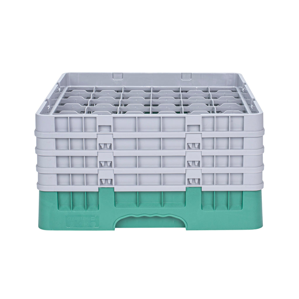 Clean Tek Professional Green Glass Rack - 36 Compartments, 1 Full Drop and 3 Half Drop Extenders - 19 3/4" x 19 3/4" x 10 1/2" - 1 count box