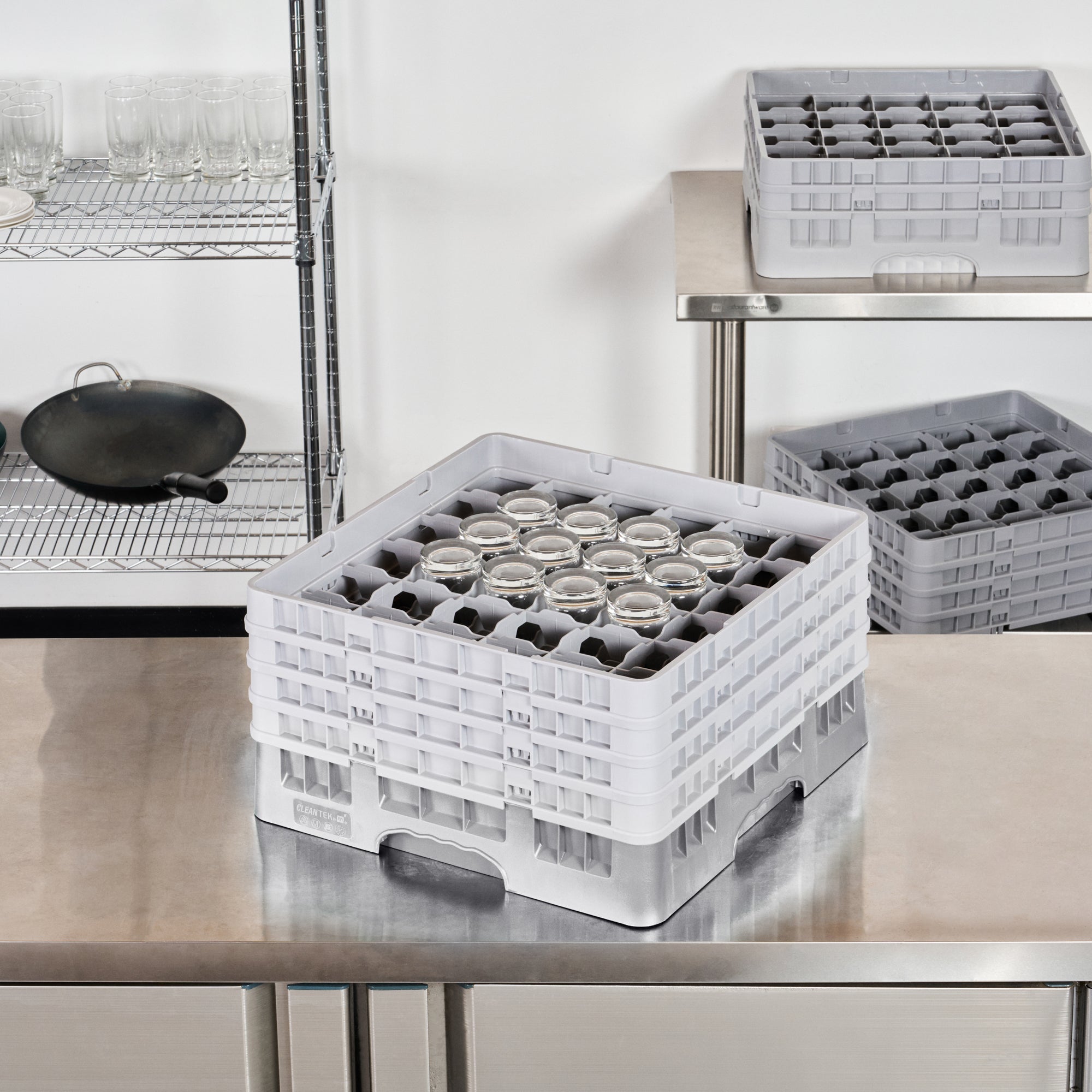 Clean Tek Professional Gray Glass Rack - 36 Compartments, 1 Full Drop and 3 Half Drop Extenders - 19 3/4" x 19 3/4" x 10 1/2" - 1 count box