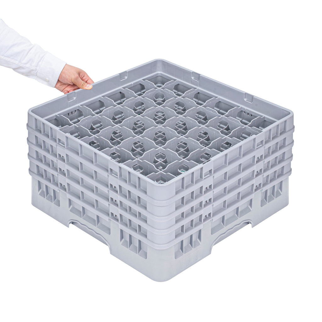 Clean Tek Professional Gray Glass Rack - 36 Compartments, 1 Full Drop and 3 Half Drop Extenders - 19 3/4" x 19 3/4" x 10 1/2" - 1 count box