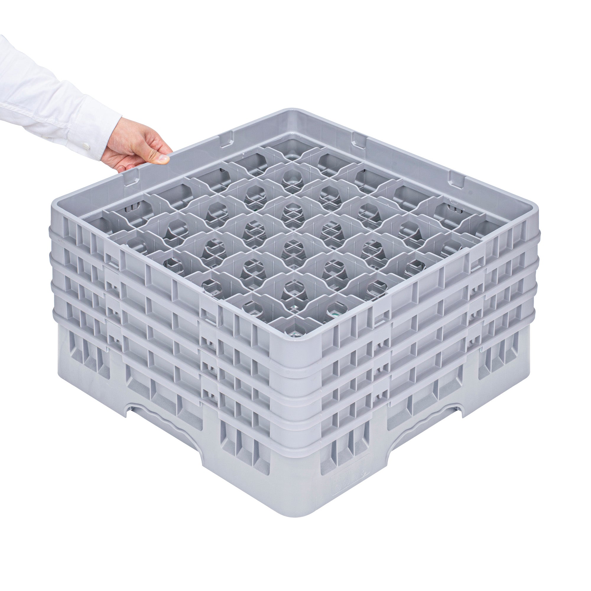 Clean Tek Professional Gray Glass Rack - 36 Compartments, 1 Full Drop and 3 Half Drop Extenders - 19 3/4" x 19 3/4" x 10 1/2" - 1 count box