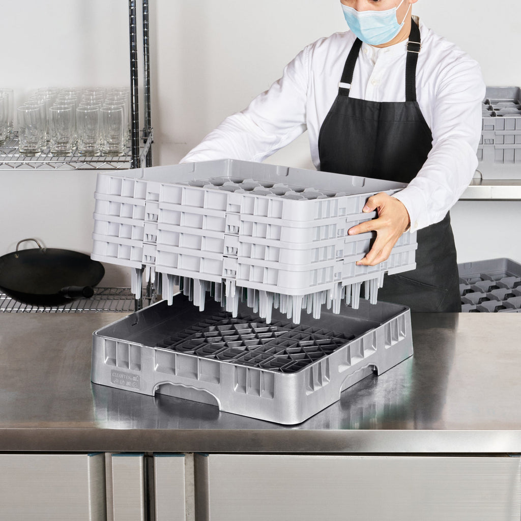 Clean Tek Professional Gray Glass Rack - 36 Compartments, 1 Full Drop and 3 Half Drop Extenders - 19 3/4" x 19 3/4" x 10 1/2" - 1 count box