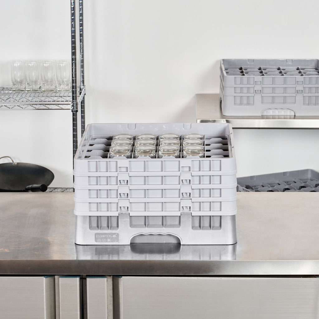 Clean Tek Professional Gray Glass Rack - 36 Compartments, 1 Full Drop and 3 Half Drop Extenders - 19 3/4" x 19 3/4" x 10 1/2" - 1 count box