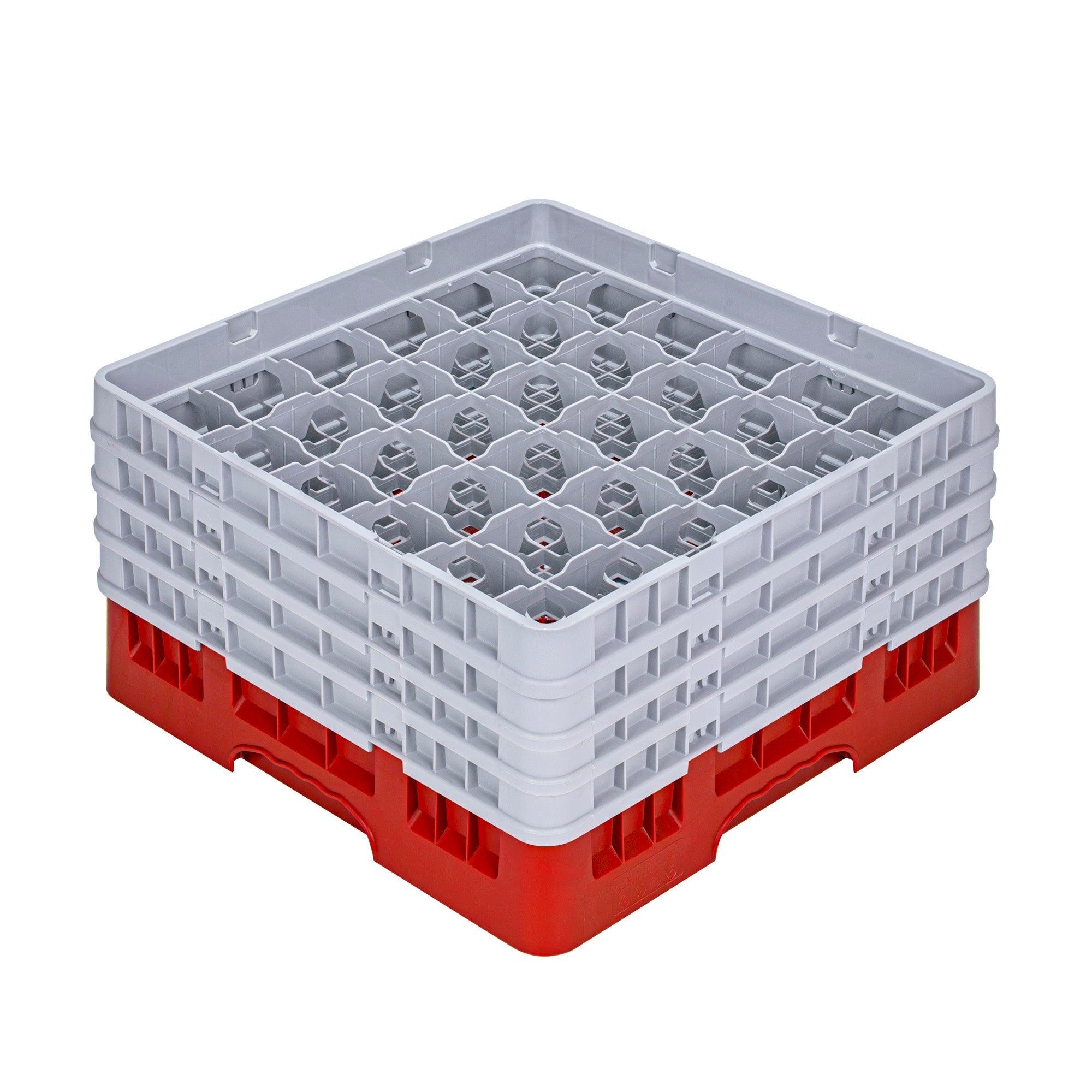 Clean Tek Professional Red Glass Rack - 36 Compartments, 1 Full Drop and 3 Half Drop Extenders - 19 3/4" x 19 3/4" x 10 1/2" - 1 count box