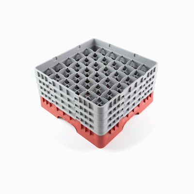 Clean Tek Professional Red Glass Rack - 36 Compartments, 1 Full Drop and 3 Half Drop Extenders - 19 3/4" x 19 3/4" x 10 1/2" - 1 count box