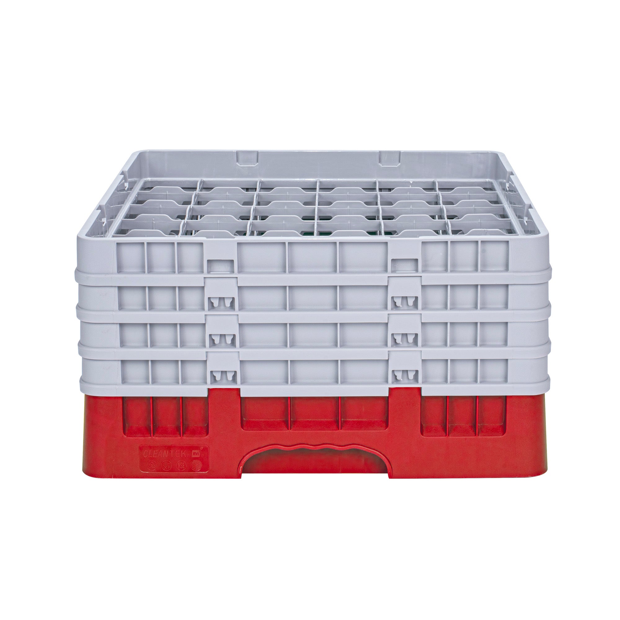 Clean Tek Professional Red Glass Rack - 36 Compartments, 1 Full Drop and 3 Half Drop Extenders - 19 3/4" x 19 3/4" x 10 1/2" - 1 count box