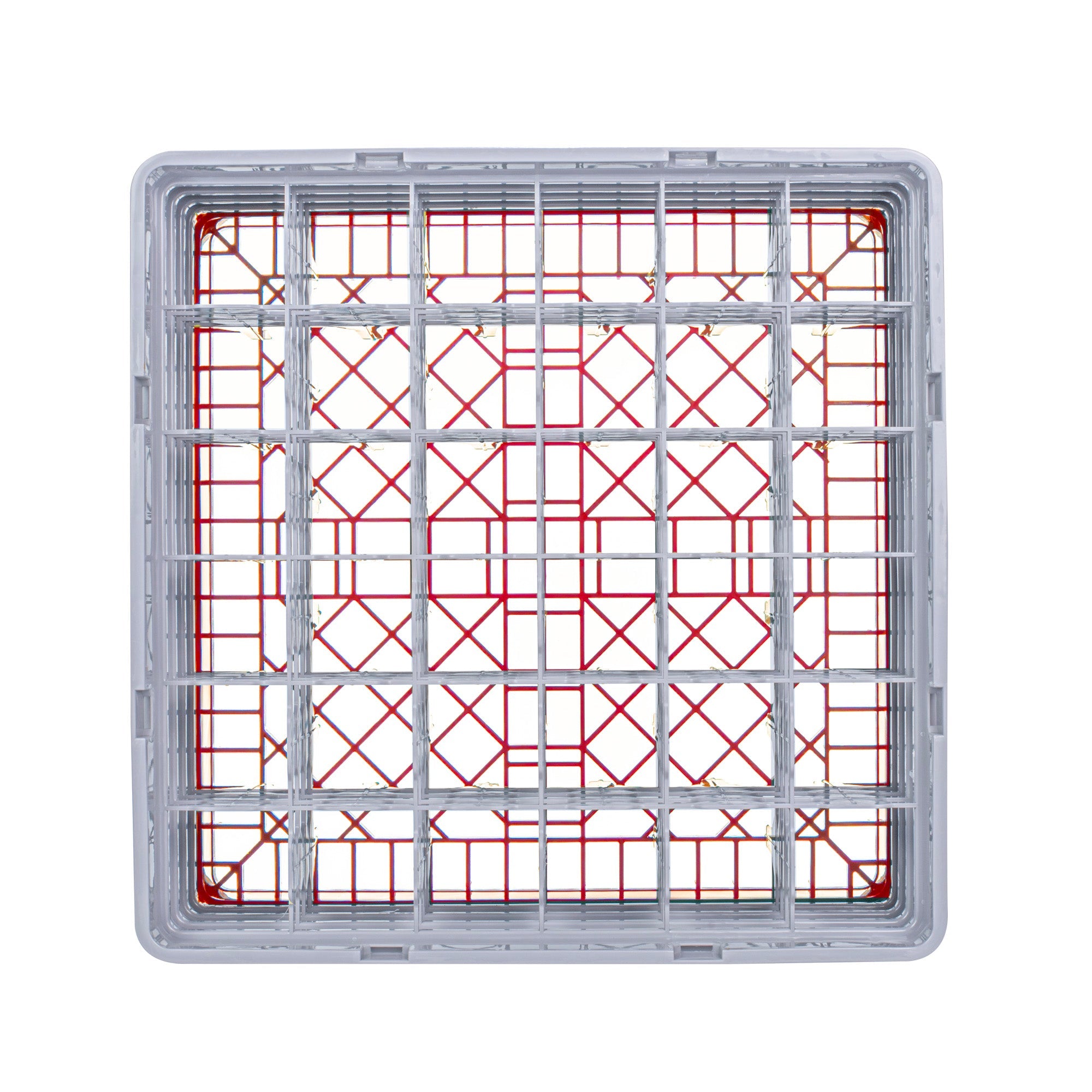 Clean Tek Professional Red Glass Rack - 36 Compartments, 1 Full Drop and 3 Half Drop Extenders - 19 3/4" x 19 3/4" x 10 1/2" - 1 count box