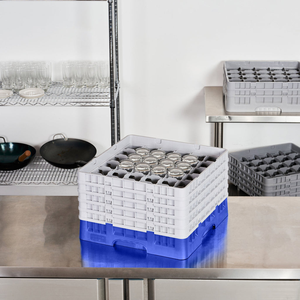 Clean Tek Professional Blue Glass Rack - 36 Compartments, 1 Full Drop and 4 Half Drop Extenders - 19 3/4" x 19 3/4" x 12 1/4" - 1 count box