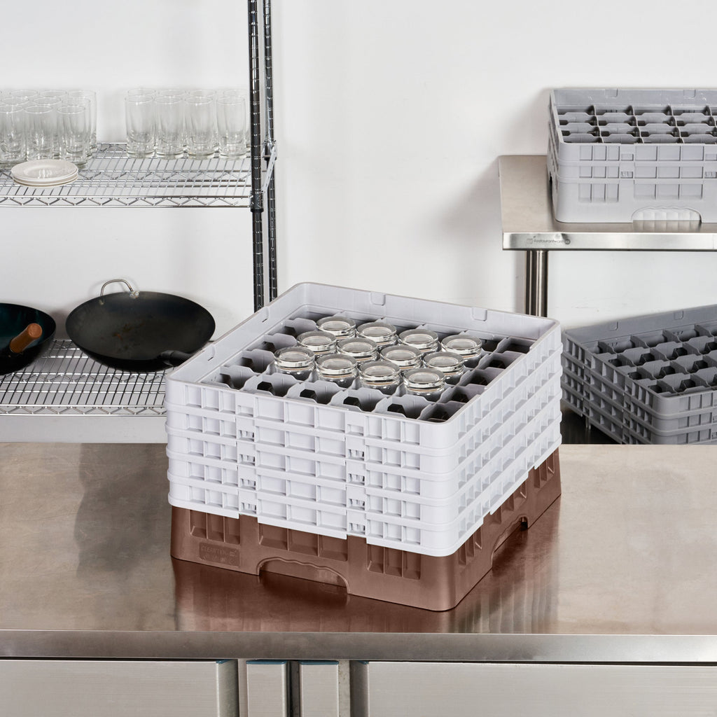 Clean Tek Professional Brown Glass Rack - 36 Compartments, 1 Full Drop and 4 Half Drop Extenders - 19 3/4" x 19 3/4" x 12 1/4" - 1 count box