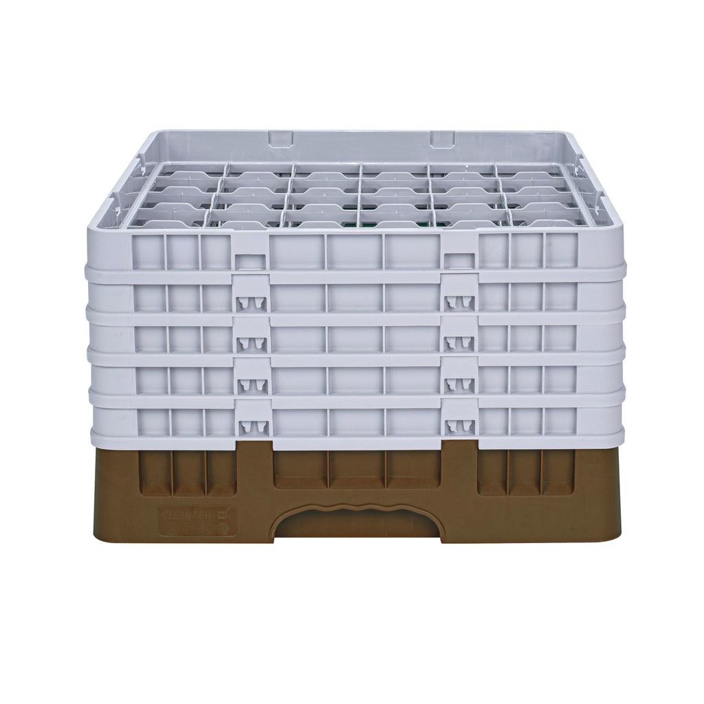 Clean Tek Professional Brown Glass Rack - 36 Compartments, 1 Full Drop and 4 Half Drop Extenders - 19 3/4" x 19 3/4" x 12 1/4" - 1 count box