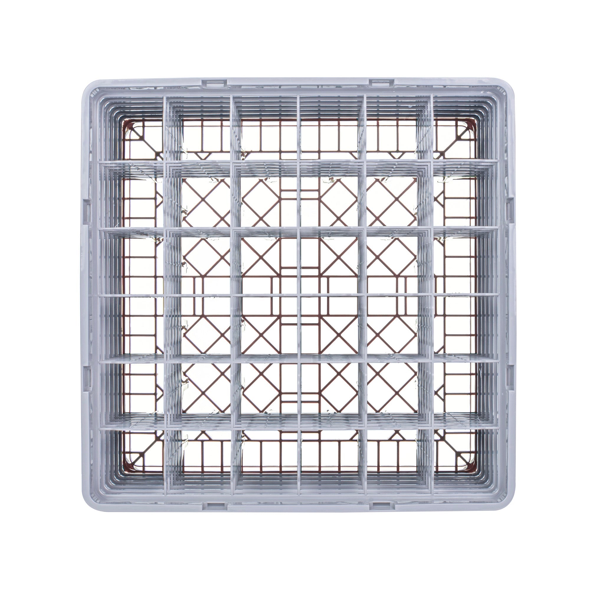 Clean Tek Professional Brown Glass Rack - 36 Compartments, 1 Full Drop and 4 Half Drop Extenders - 19 3/4" x 19 3/4" x 12 1/4" - 1 count box