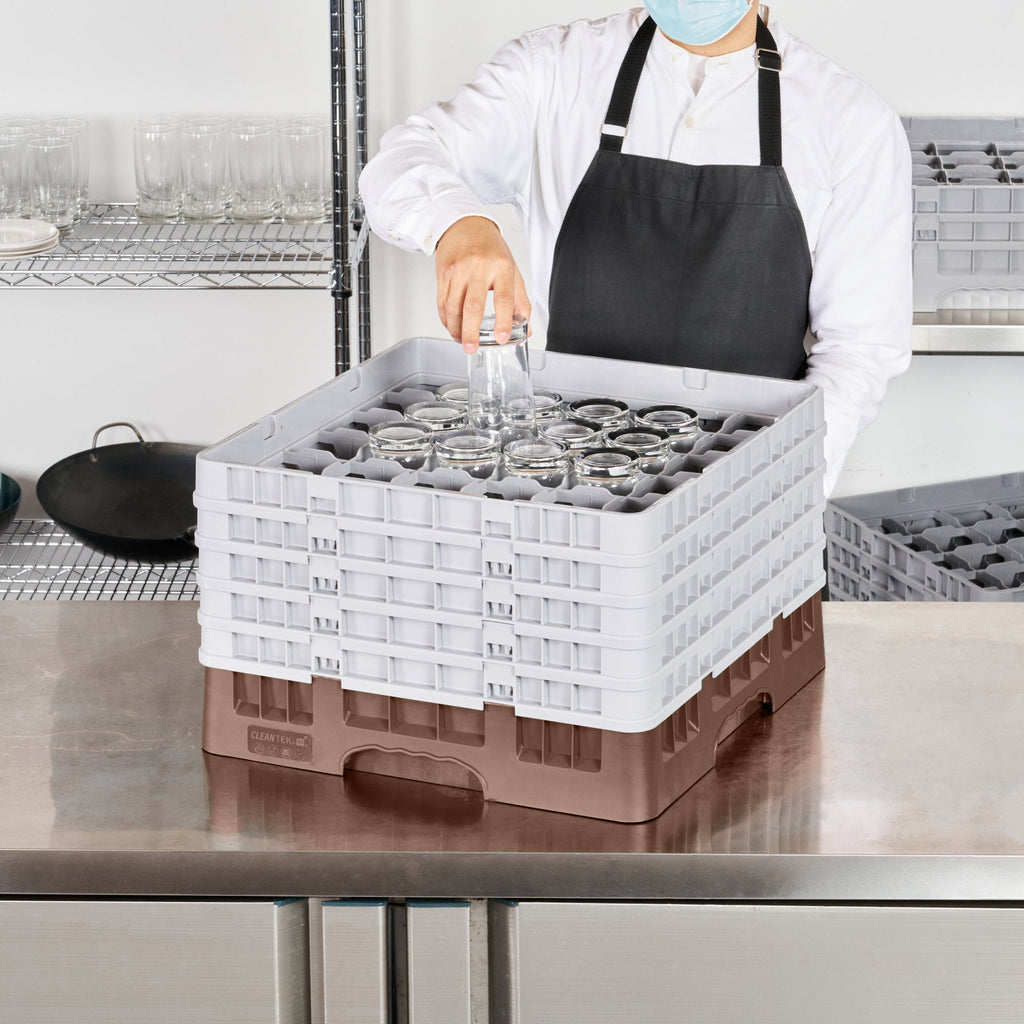 Clean Tek Professional Brown Glass Rack - 36 Compartments, 1 Full Drop and 4 Half Drop Extenders - 19 3/4" x 19 3/4" x 12 1/4" - 1 count box