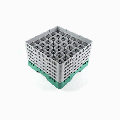 Clean Tek Professional Green Glass Rack - 36 Compartments, 1 Full Drop and 4 Half Drop Extenders - 19 3/4" x 19 3/4" x 12 1/4" - 1 count box