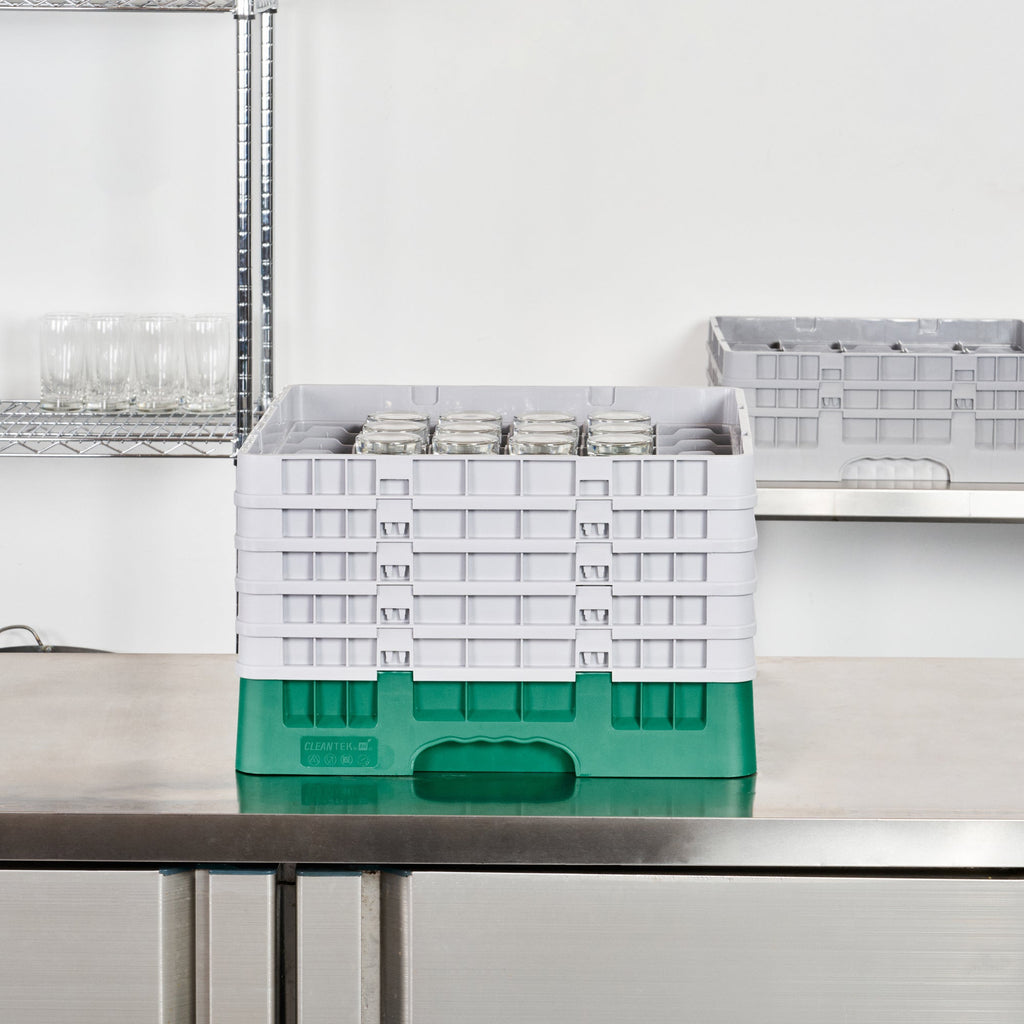 Clean Tek Professional Green Glass Rack - 36 Compartments, 1 Full Drop and 4 Half Drop Extenders - 19 3/4" x 19 3/4" x 12 1/4" - 1 count box