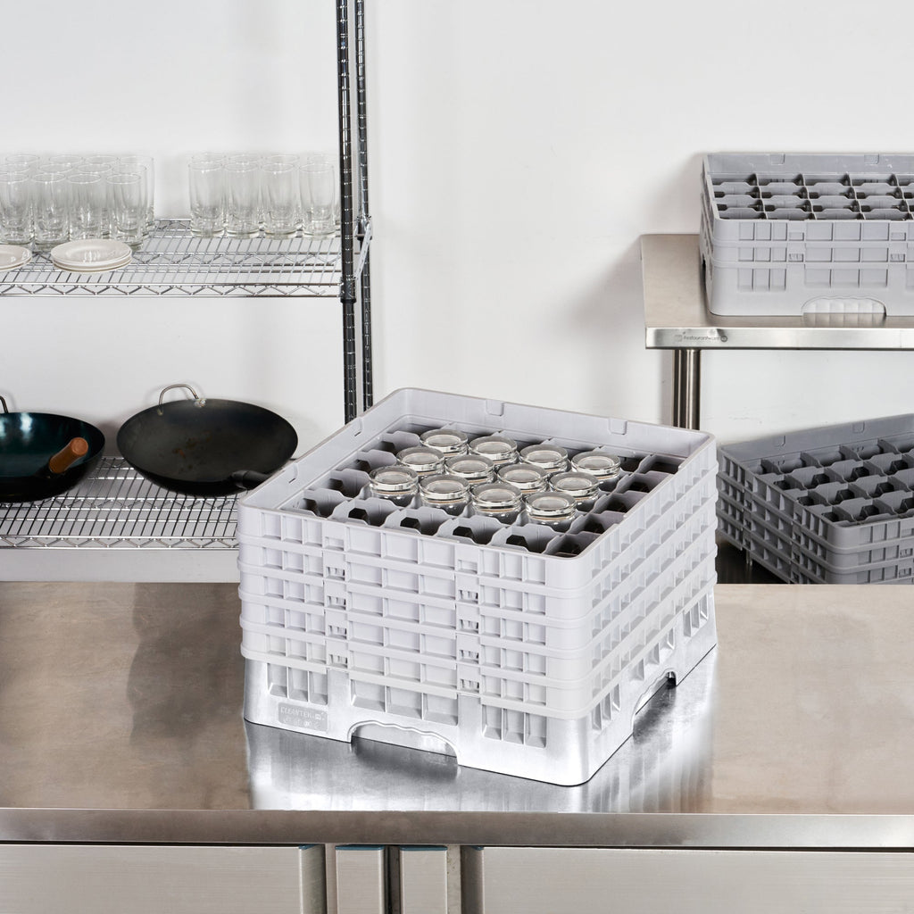 Clean Tek Professional Gray Glass Rack - 36 Compartments, 1 Full Drop and 4 Half Drop Extenders - 19 3/4" x 19 3/4" x 12 1/4" - 1 count box