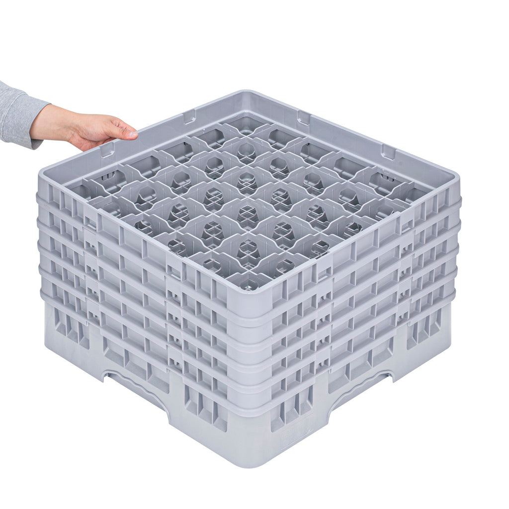 Clean Tek Professional Gray Glass Rack - 36 Compartments, 1 Full Drop and 4 Half Drop Extenders - 19 3/4" x 19 3/4" x 12 1/4" - 1 count box