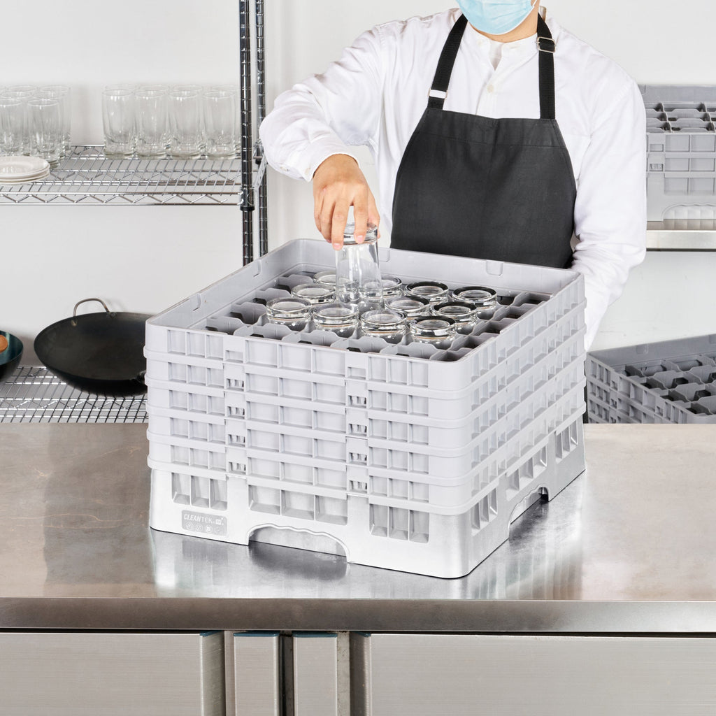 Clean Tek Professional Gray Glass Rack - 36 Compartments, 1 Full Drop and 4 Half Drop Extenders - 19 3/4" x 19 3/4" x 12 1/4" - 1 count box