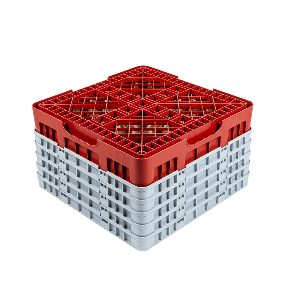 Clean Tek Professional Red Glass Rack - 36 Compartments, 1 Full Drop and 4 Half Drop Extenders - 19 3/4" x 19 3/4" x 12 1/4" - 1 count box