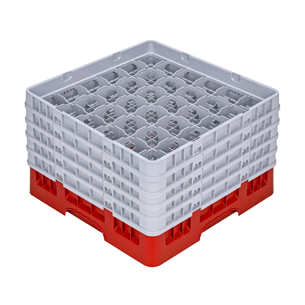 Clean Tek Professional Red Glass Rack - 36 Compartments, 1 Full Drop and 4 Half Drop Extenders - 19 3/4" x 19 3/4" x 12 1/4" - 1 count box