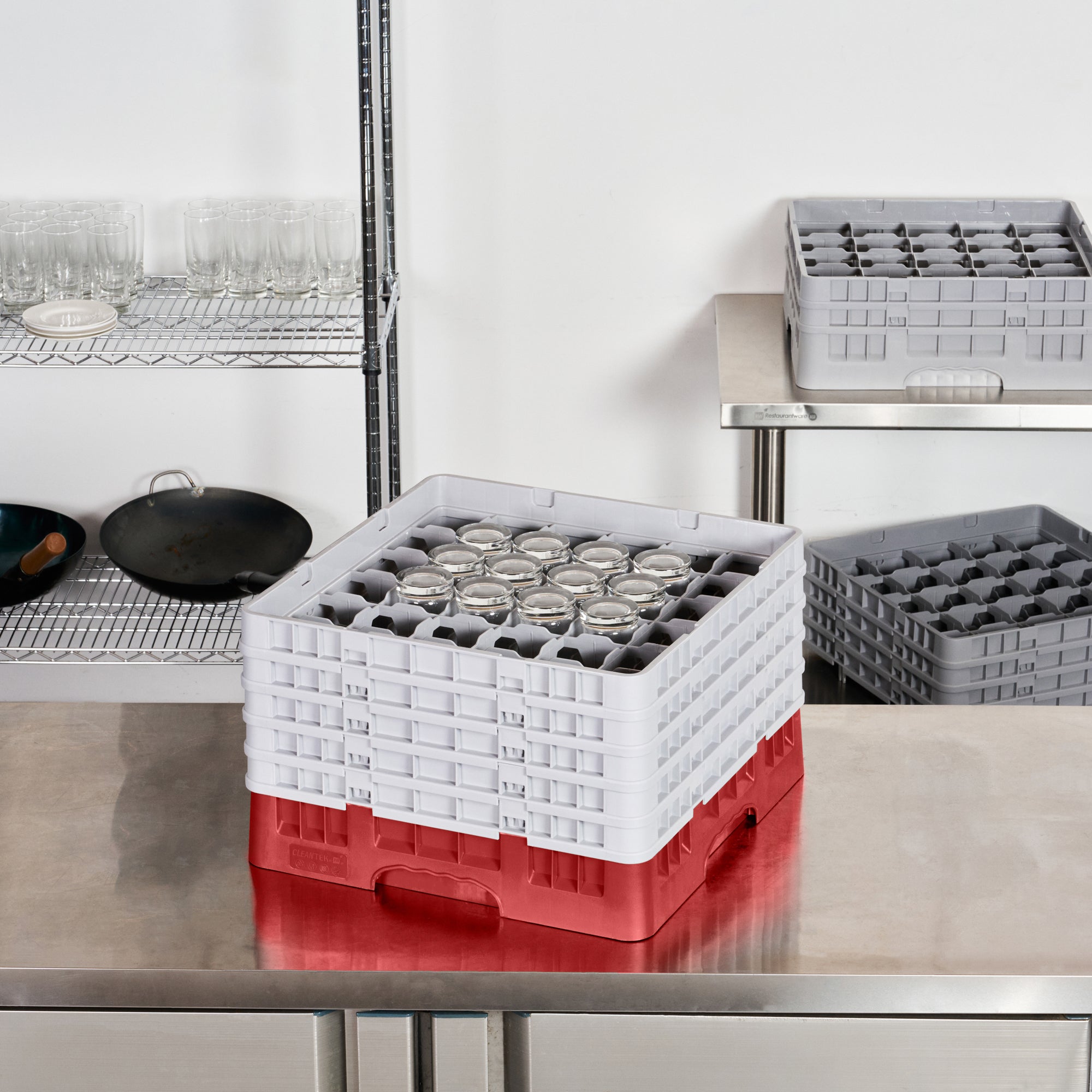 Clean Tek Professional Red Glass Rack - 36 Compartments, 1 Full Drop and 4 Half Drop Extenders - 19 3/4" x 19 3/4" x 12 1/4" - 1 count box