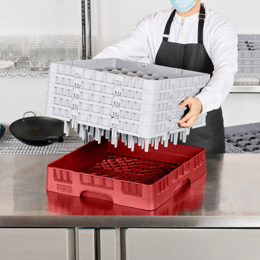 Clean Tek Professional Red Glass Rack - 36 Compartments, 1 Full Drop and 4 Half Drop Extenders - 19 3/4" x 19 3/4" x 12 1/4" - 1 count box