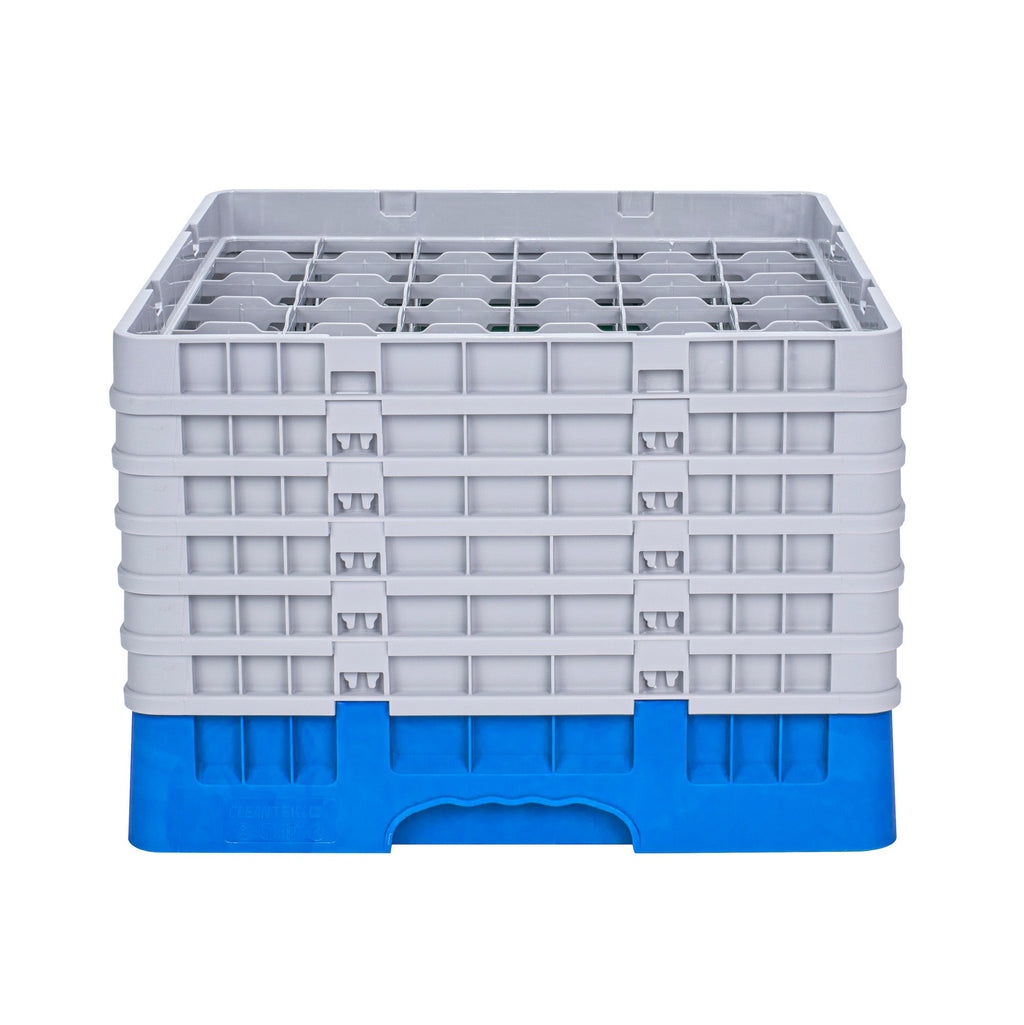 Clean Tek Professional Blue Glass Rack - 36 Compartments, 1 Full Drop and 5 Half Drop Extenders - 19 3/4" x 19 3/4" x 13 3/4" - 1 count box