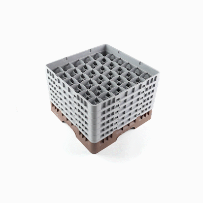 Clean Tek Professional Brown Glass Rack - 36 Compartments, 1 Full Drop and 5 Half Drop Extenders - 19 3/4" x 19 3/4" x 13 3/4" - 1 count box