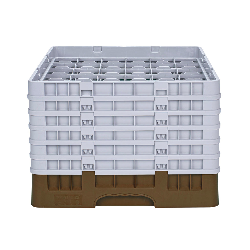 Clean Tek Professional Brown Glass Rack - 36 Compartments, 1 Full Drop and 5 Half Drop Extenders - 19 3/4" x 19 3/4" x 13 3/4" - 1 count box