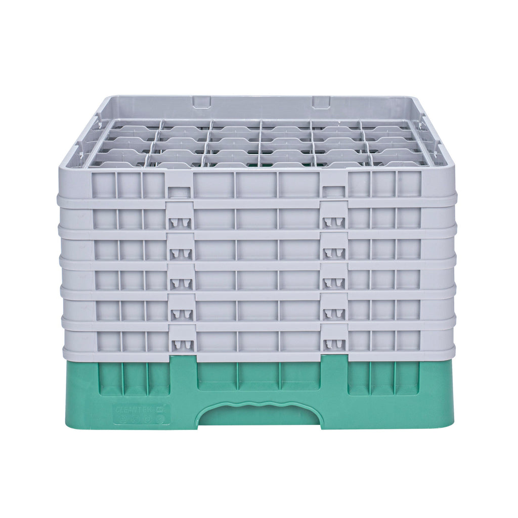 Clean Tek Professional Green Glass Rack - 36 Compartments, 1 Full Drop and 5 Half Drop Extenders - 19 3/4" x 19 3/4" x 13 3/4" - 1 count box