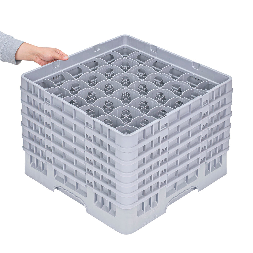 Clean Tek Professional Gray Glass Rack - 36 Compartments, 1 Full Drop and 5 Half Drop Extenders - 19 3/4" x 19 3/4" x 13 3/4" - 1 count box