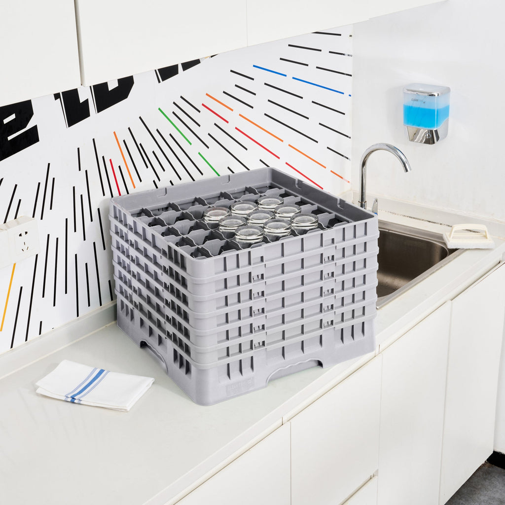 Clean Tek Professional Gray Glass Rack - 36 Compartments, 1 Full Drop and 5 Half Drop Extenders - 19 3/4" x 19 3/4" x 13 3/4" - 1 count box