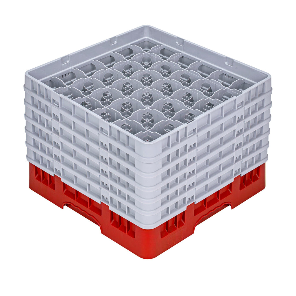 Clean Tek Professional Red Glass Rack - 36 Compartments, 1 Full Drop and 5 Half Drop Extenders - 19 3/4" x 19 3/4" x 13 3/4" - 1 count box