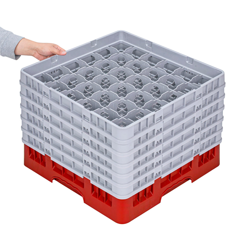 Clean Tek Professional Red Glass Rack - 36 Compartments, 1 Full Drop and 5 Half Drop Extenders - 19 3/4" x 19 3/4" x 13 3/4" - 1 count box