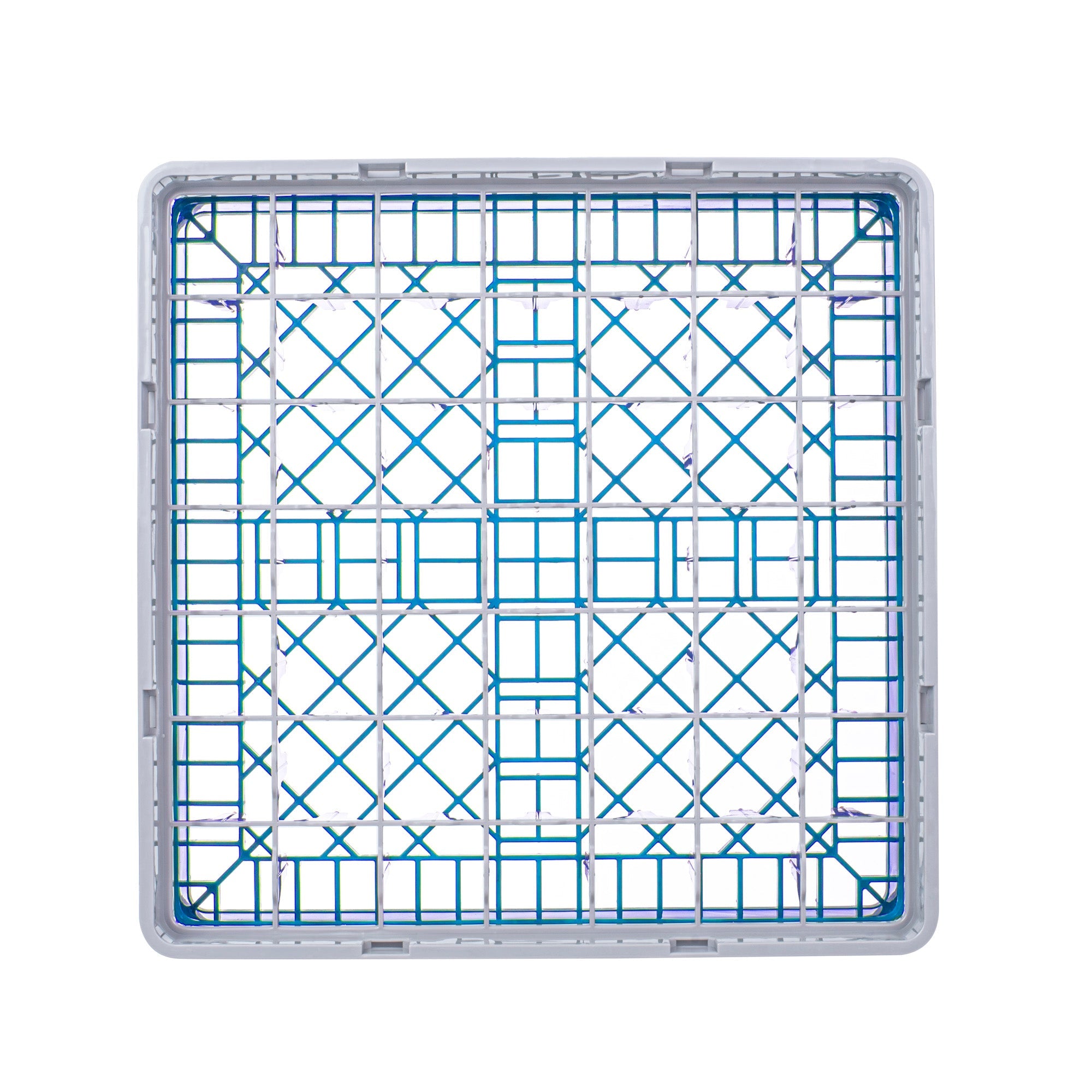 Clean Tek Professional Blue Glass Rack - 49 Compartments, 1 Full Drop Extender - 19 3/4" x 19 3/4" x 5 3/4" - 1 count box
