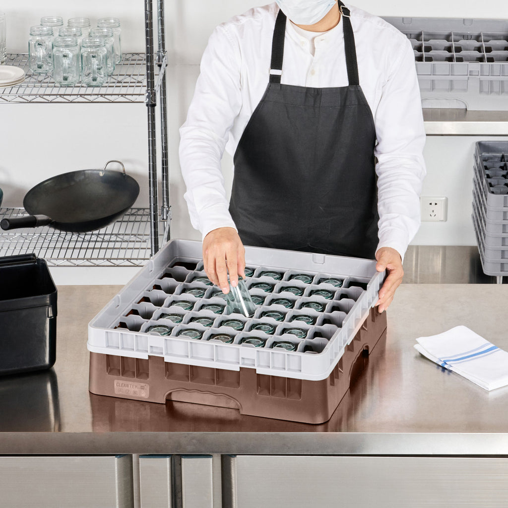 Clean Tek Professional Brown Glass Rack - 49 Compartments, 1 Full Drop Extender - 19 3/4" x 19 3/4" x 5 3/4" - 1 count box