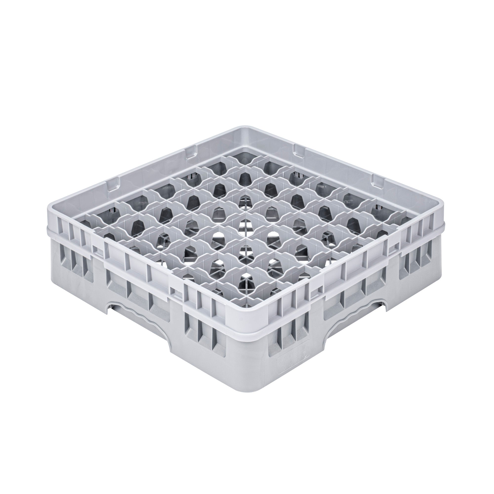 Clean Tek Professional Gray Glass Rack - 49 Compartments, 1 Full Drop Extender - 19 3/4" x 19 3/4" x 5 3/4" - 1 count box