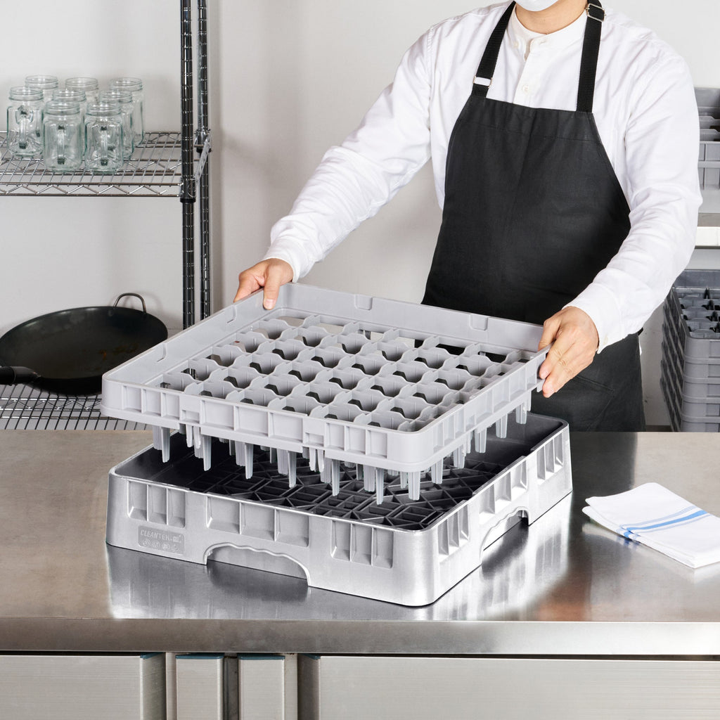 Clean Tek Professional Gray Glass Rack - 49 Compartments, 1 Full Drop Extender - 19 3/4" x 19 3/4" x 5 3/4" - 1 count box