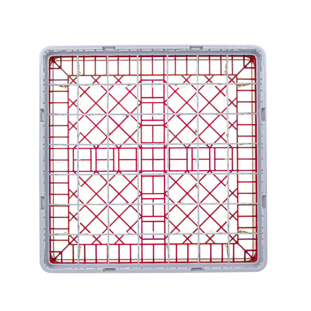 Clean Tek Professional Red Glass Rack - 49 Compartments, 1 Full Drop Extender - 19 3/4" x 19 3/4" x 5 3/4" - 1 count box